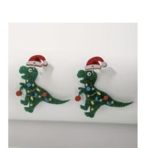 Festive Dinosaur Earrings with Santa Hats